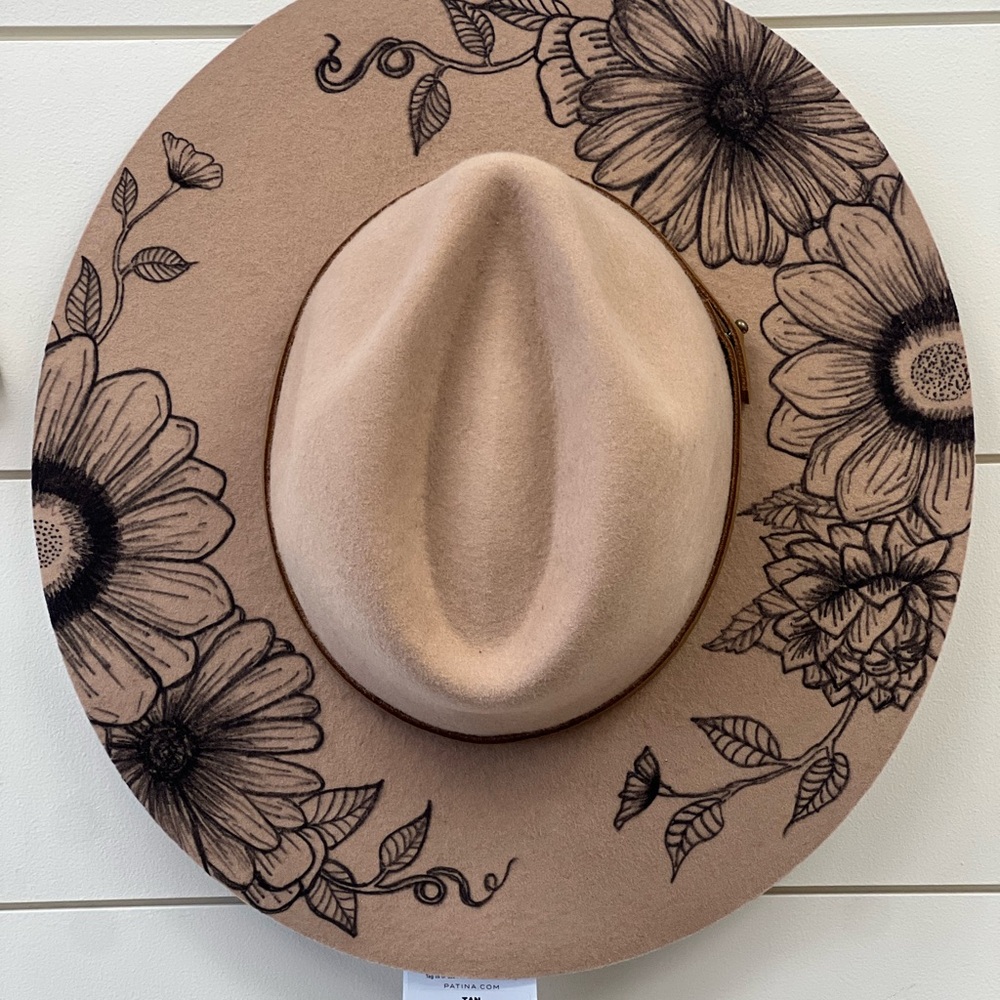 Floral Tan Wide-Brim Hat